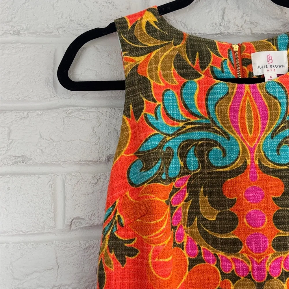 Vintage Julie Brown Colorful Sleeveless Shift Dress Size 8 - Picture 2 of 11